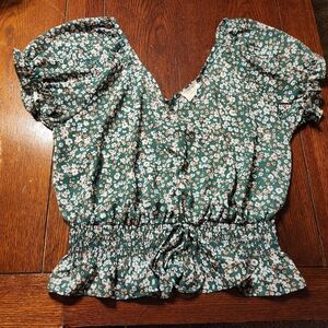 Sienna Sky Green Floral Blouse Junior Girls Size L